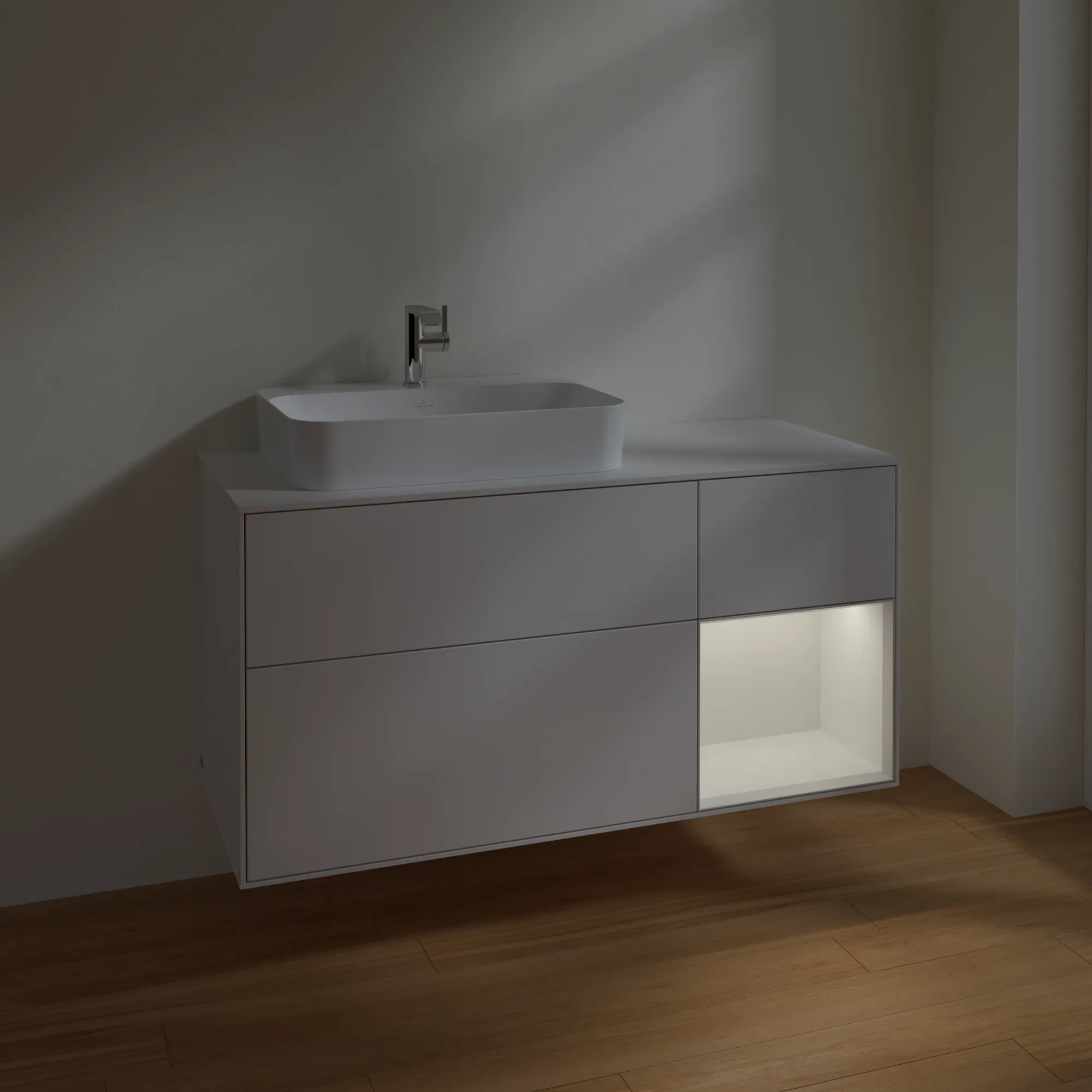 Villeroy & Boch Finion Waschbeckenunterschrank F40 1200x603x501mm Glossy White Lacquer / Glass White Matt Villeroy & Boch Finion Waschbeckenunterschrank F40 1200x603x501mm Glossy White Lacquer / Glass White Matt