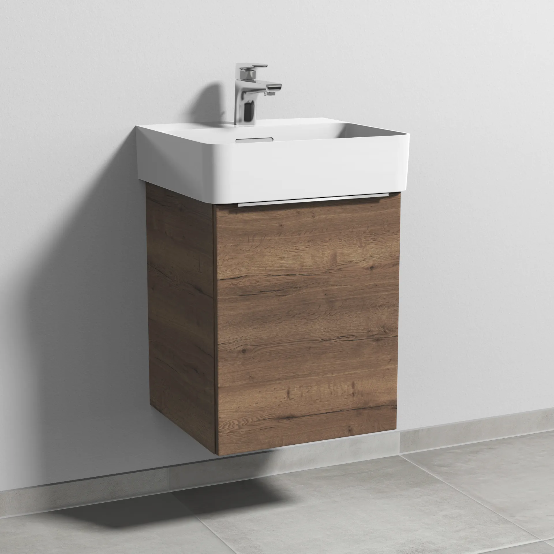 Sanipa Waschtischunterschrank „3way“ passend zu Keramik-Waschtische VAL von Laufen 410 × 520 × 397 mm in Eiche Tabak, Anschlag rechts