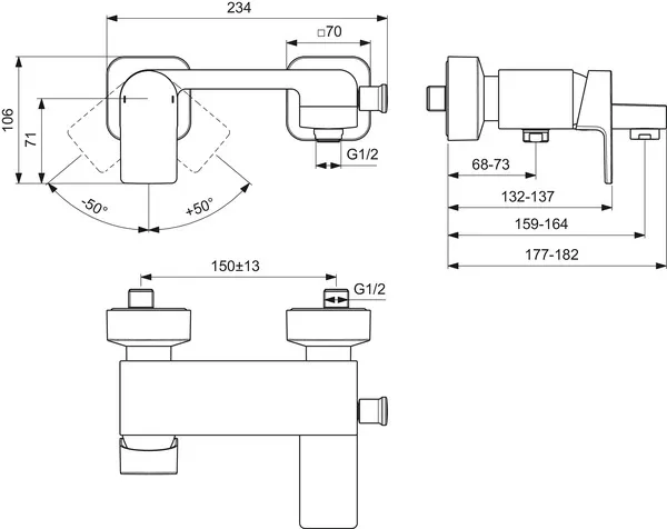 Badearmatur Aufputz Edge, Ausladung 164mm, Chrom Badearmatur Aufputz Edge, Ausladung 164mm, Chrom
