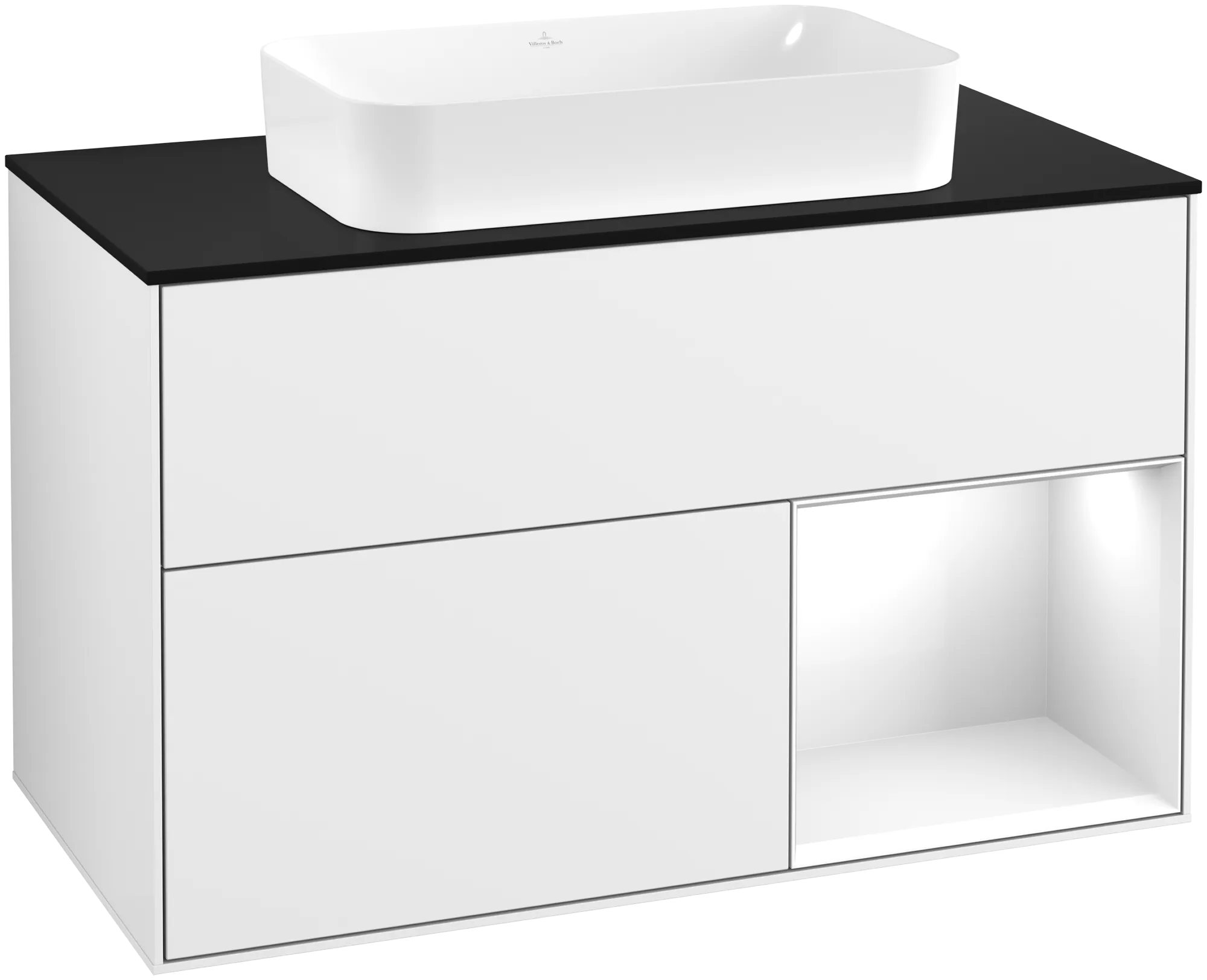 Villeroy & Boch Finion Waschbeckenunterschrank G66 1000x603x501mm Glossy White Lacquer / Glass Black Matt