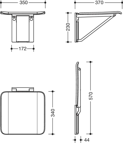 Klappsitz „System 900“ in Signalweiß Klappsitz „System 900“ in Signalweiß
