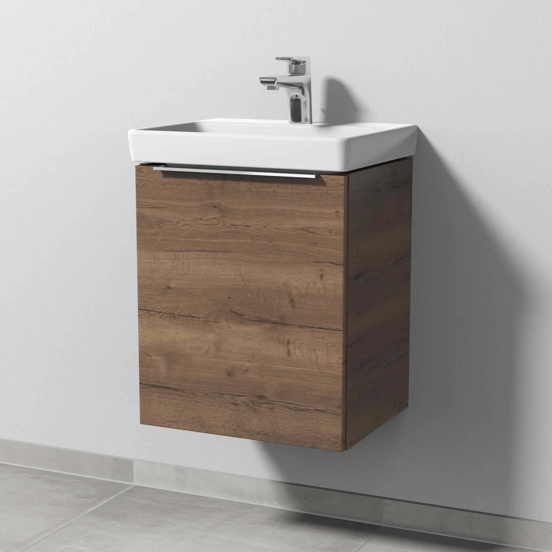 Sanipa Waschtischunterschrank „3way“ passend zu Keramik-Waschtische Avento von Villeroy & Boch 430 × 510 × 352 mm in Eiche Tabak, Anschlag links