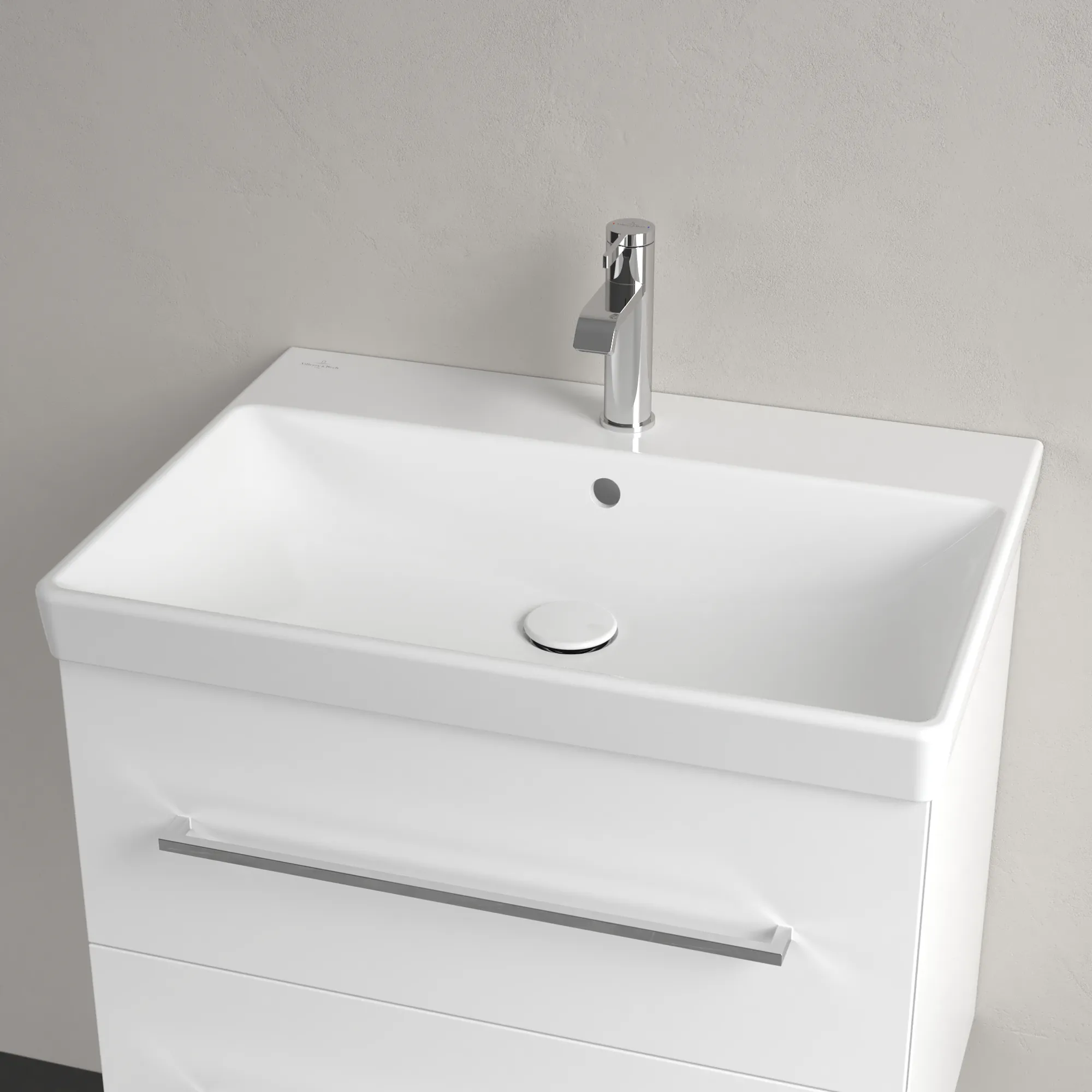 Villeroy & Boch Wandwaschtisch „Avento“ 650 × 470 × 180 mm, für Becken mittig, Hahnlochposition mittig, mit Hahnlochbohrung in Weiß Alpin