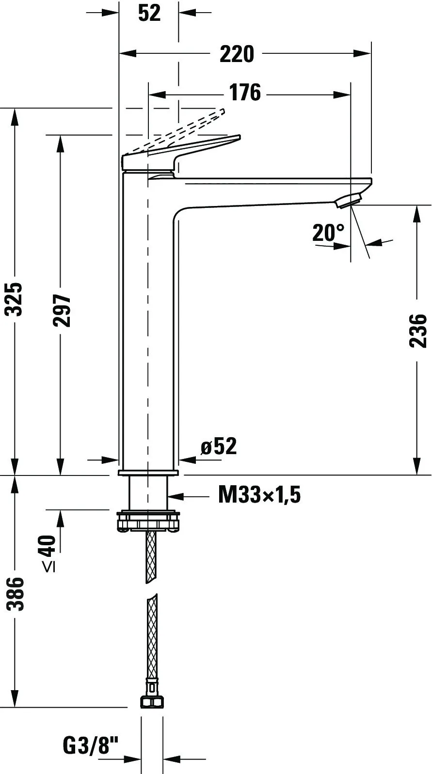 Wave 1H-Wmi XL Brz Gebürstet 52x297x220 Ala:176 AnsmSAns:3/8" Sfo EC
