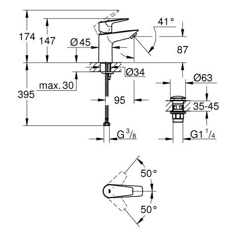 Einhand-Waschtischbatterie BauEdge 23896_1, S-Size, Einlochmontage, mit Temperaturbegrenzer, LowFlow 3,5 l/min Mousseur, glatter Körper, Push-open Ablaufgarnitur aus Kunststoff 1 1/4″, chrom Einhand-Waschtischbatterie BauEdge 23896_1, S-Size, Einlochmontage, mit Temperaturbegrenzer, LowFlow 3,5 l/min Mousseur, glatter Körper, Push-open Ablaufgarnitur aus Kunststoff 1 1/4″, chrom