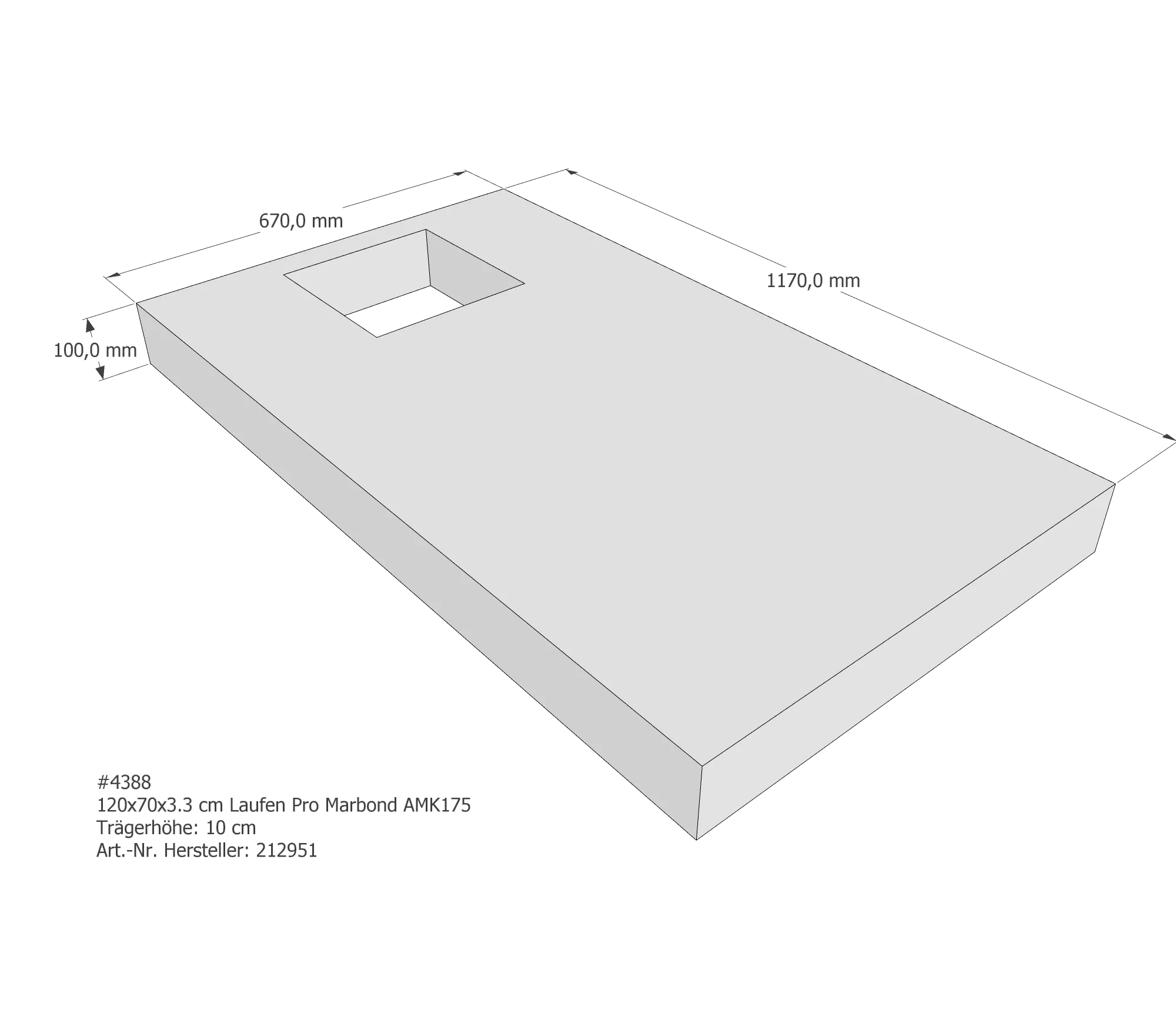 Duschwannenträger passend für Laufen Marbond_Pro 120 × 70 × 3,3 cm