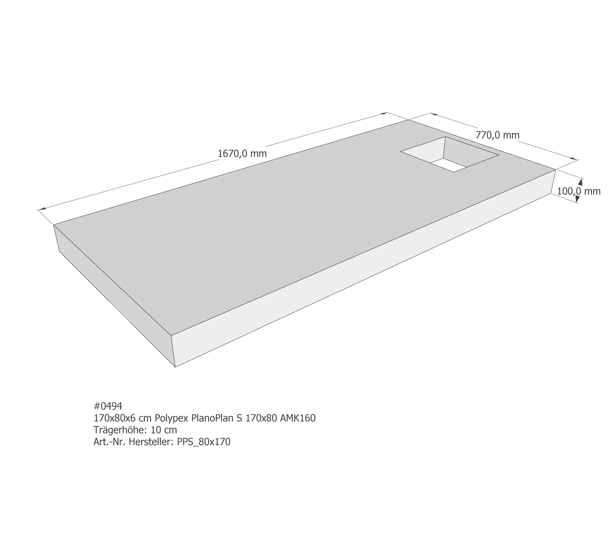 Duschwannenträger passend für Polypex PlanoPlan S 170 × 80 × 6 cm Breite: 80 cm|Länge: 170 cm