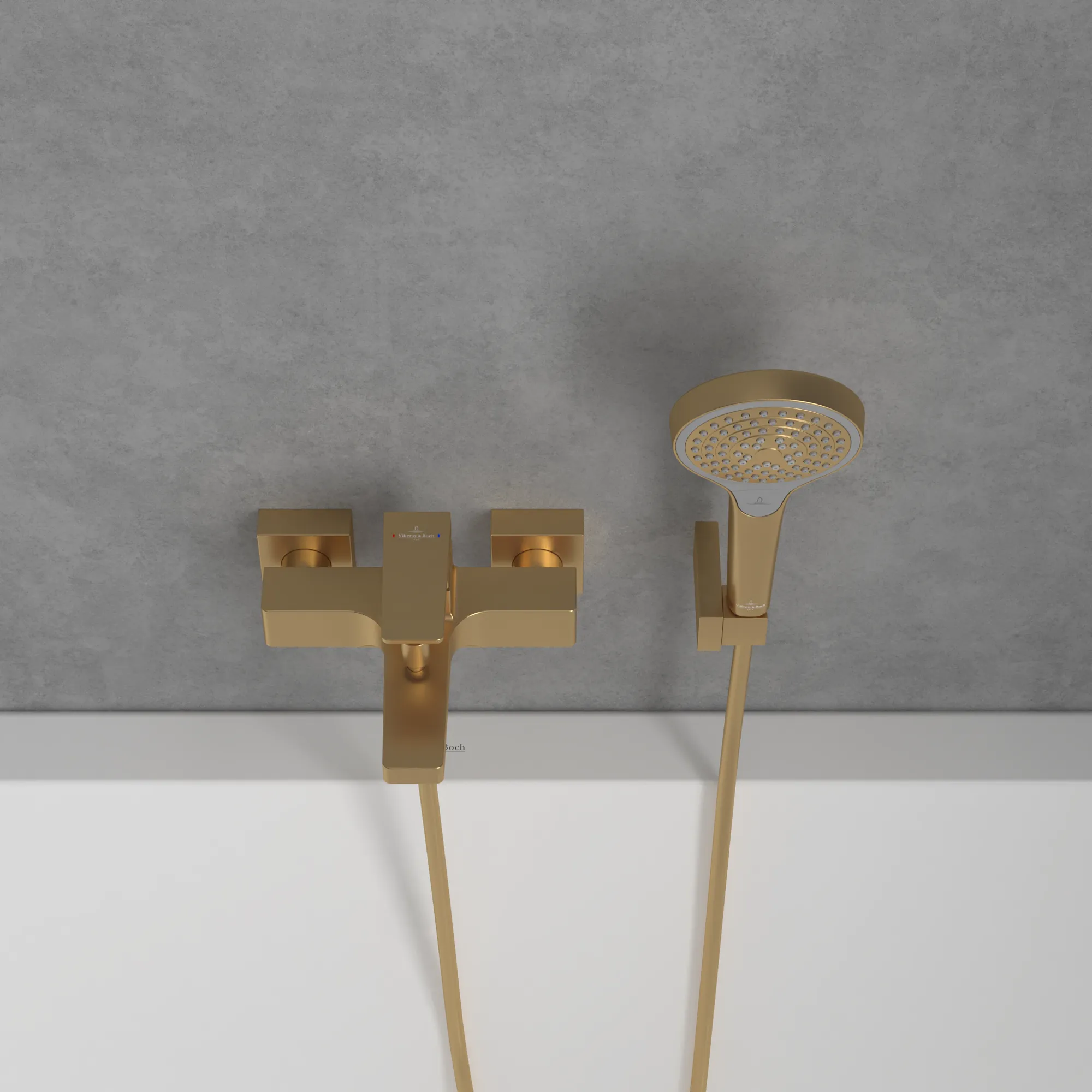 Villeroy & Boch Architectura Square Einhebel-Badewannenarmatur, Brushed Gold, 101 x 210 x 198 mm, Comfortstrahl mit AirPlus, SmartPressure, EasyClean