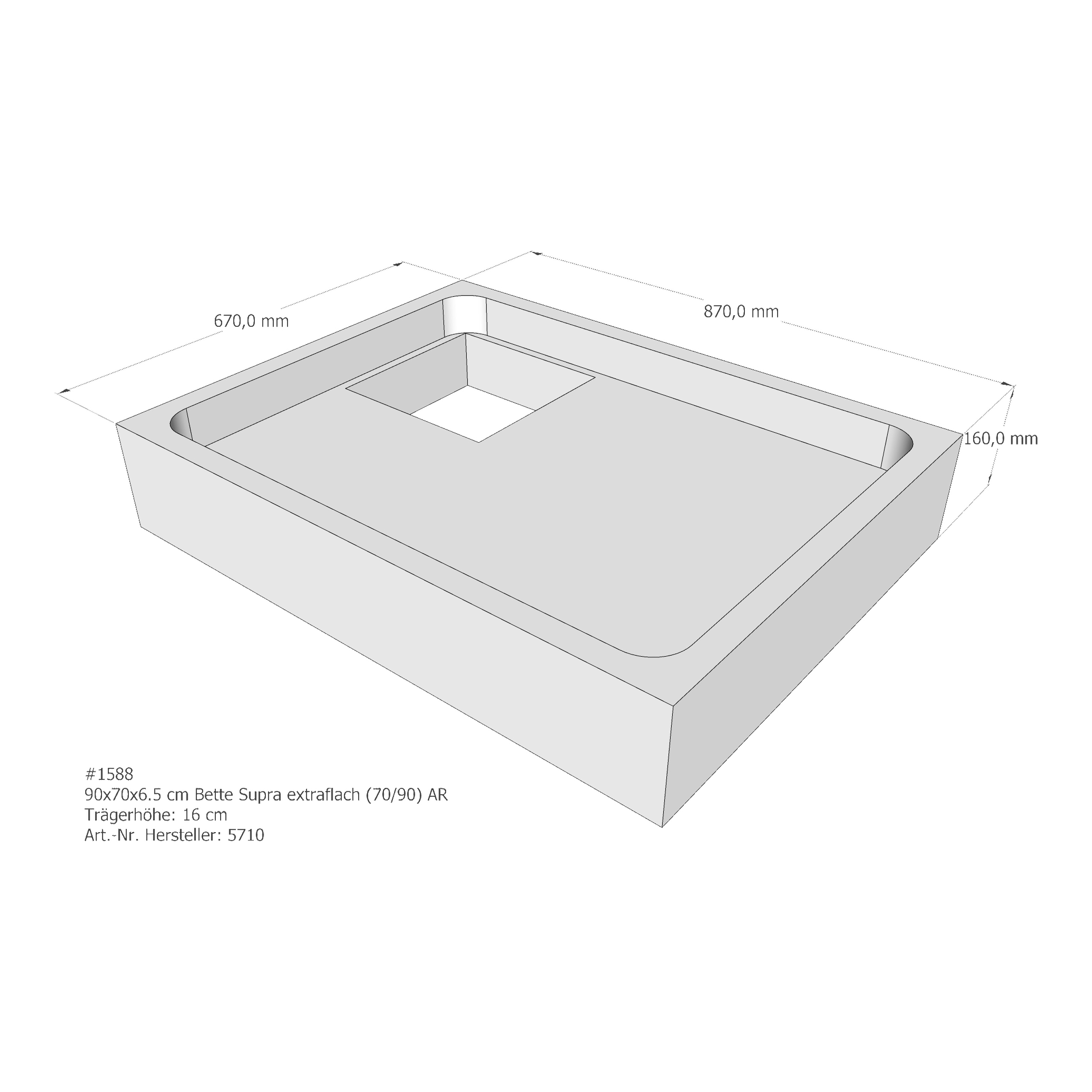 Duschwannenträger Bette BetteSupra (extraflach) 90x70x6,5 cm AR210