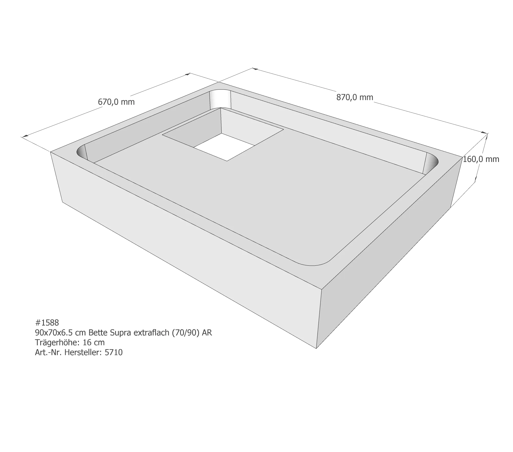 Duschwannenträger für Bette Supra (extraflach) 90 × 70 × 6,5 cm Breite: 70 cm / Länge: 90 cm