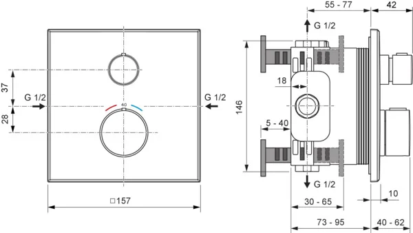 Ideal Standard Ceratherm Navigo Unterputz-Thermostat für Wanne & Dusche, Chrom, 1 Verbraucher