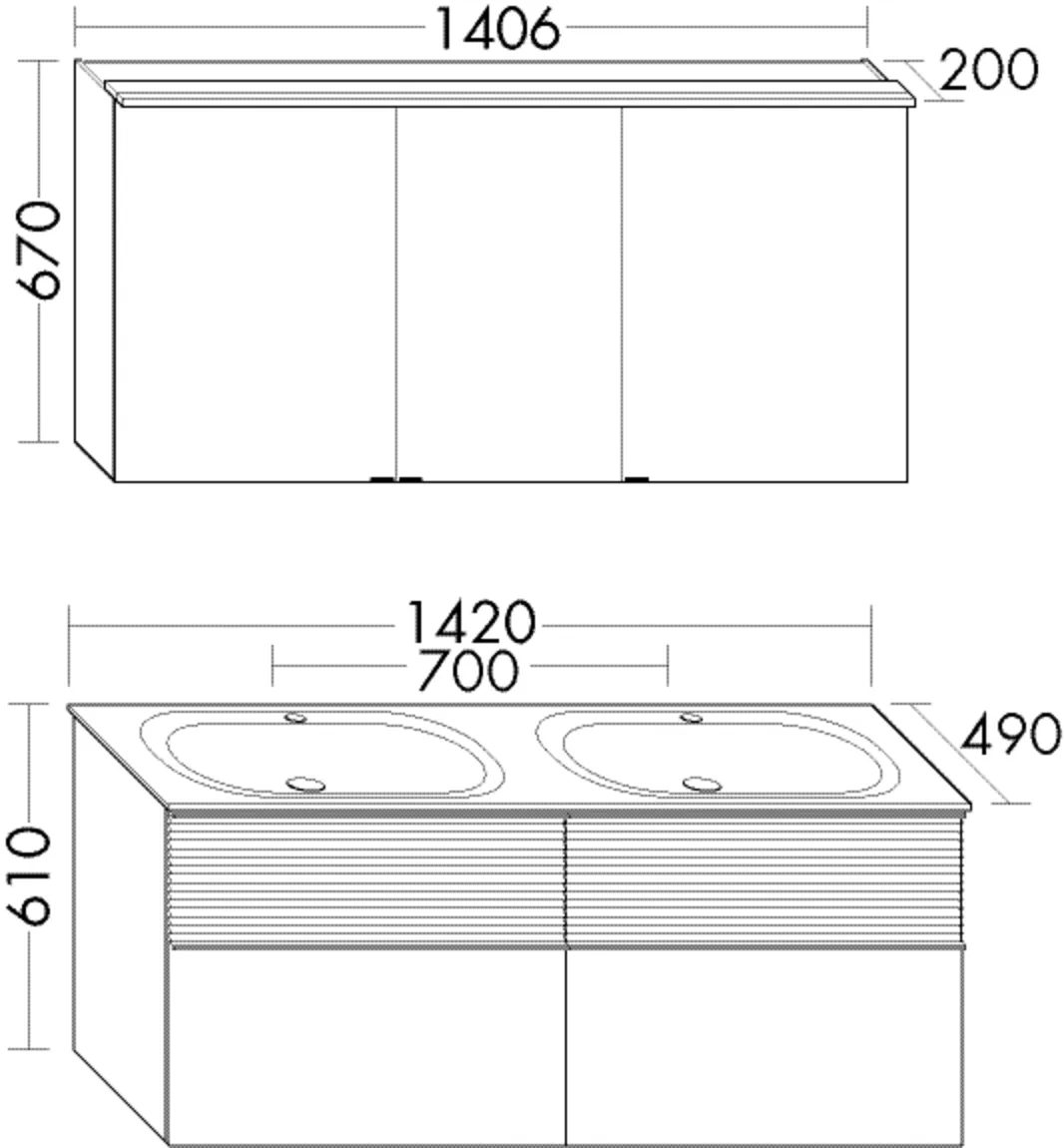 burgbad Badmöbelset „Fiumo“ Griff, Schwarz Matt (230 mm), in Veloursgrau Softmatt burgbad Badmöbelset „Fiumo“ Griff, Schwarz Matt (230 mm), in Veloursgrau Softmatt