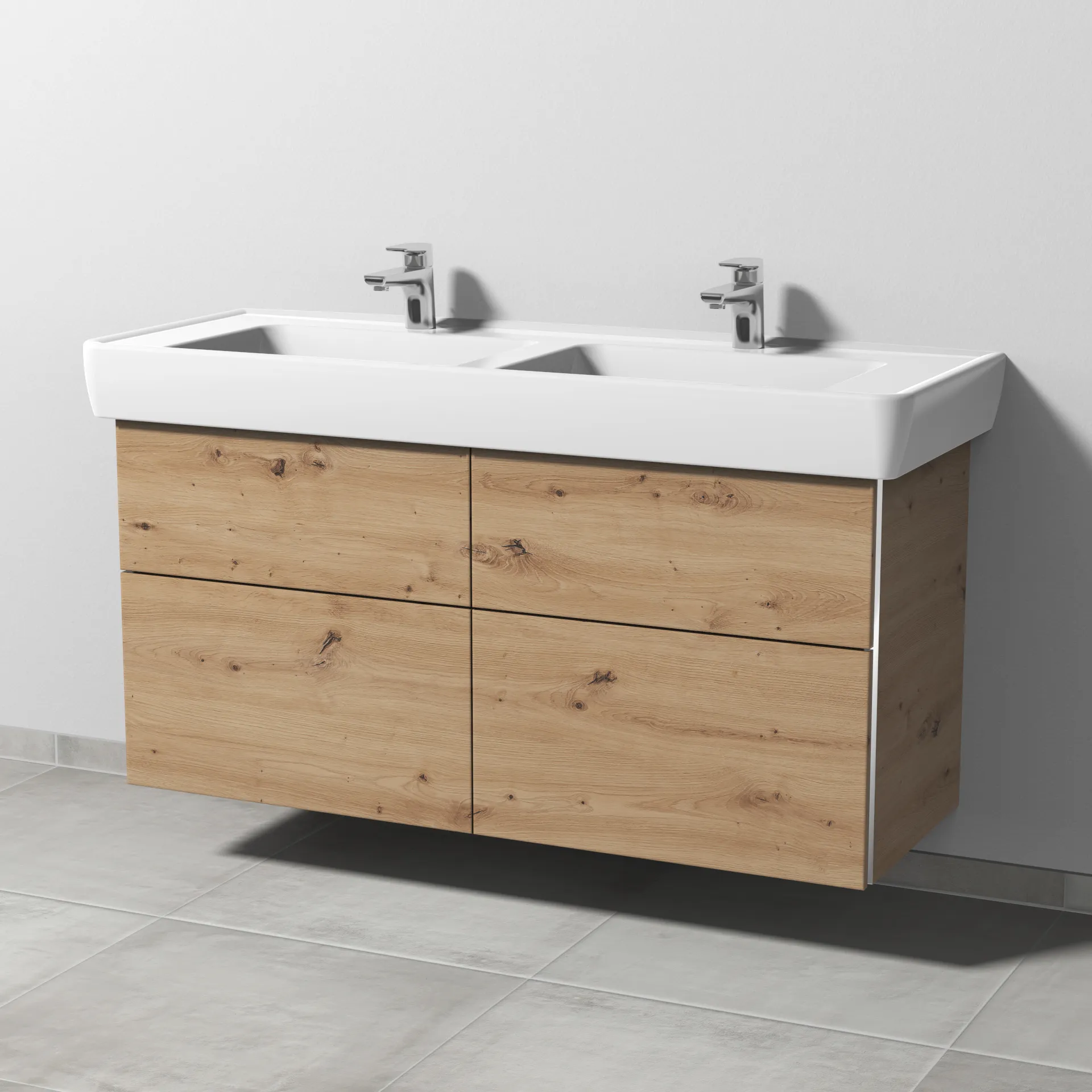 Sanipa Waschtischunterschrank „3way“ passend zu Keramik-Waschtische Pro A von Laufen 1200 × 588 × 447 mm in Eiche Natural-Touch, mit Hahnlochbohrung