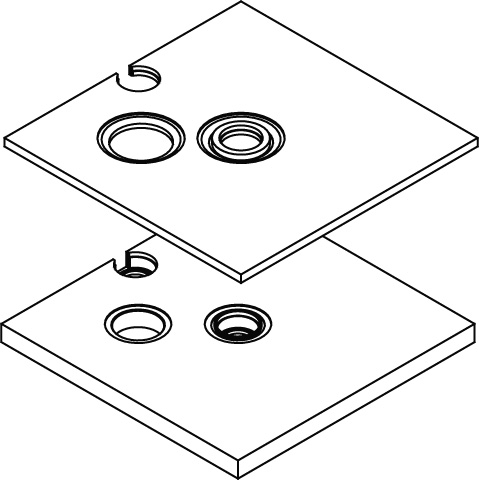 Unterbau, Länge 1500 mm Breite 1500 mm Höhe 90 mm, bestehend aus 2 Elementen Höhen 30 mm + 60 mm