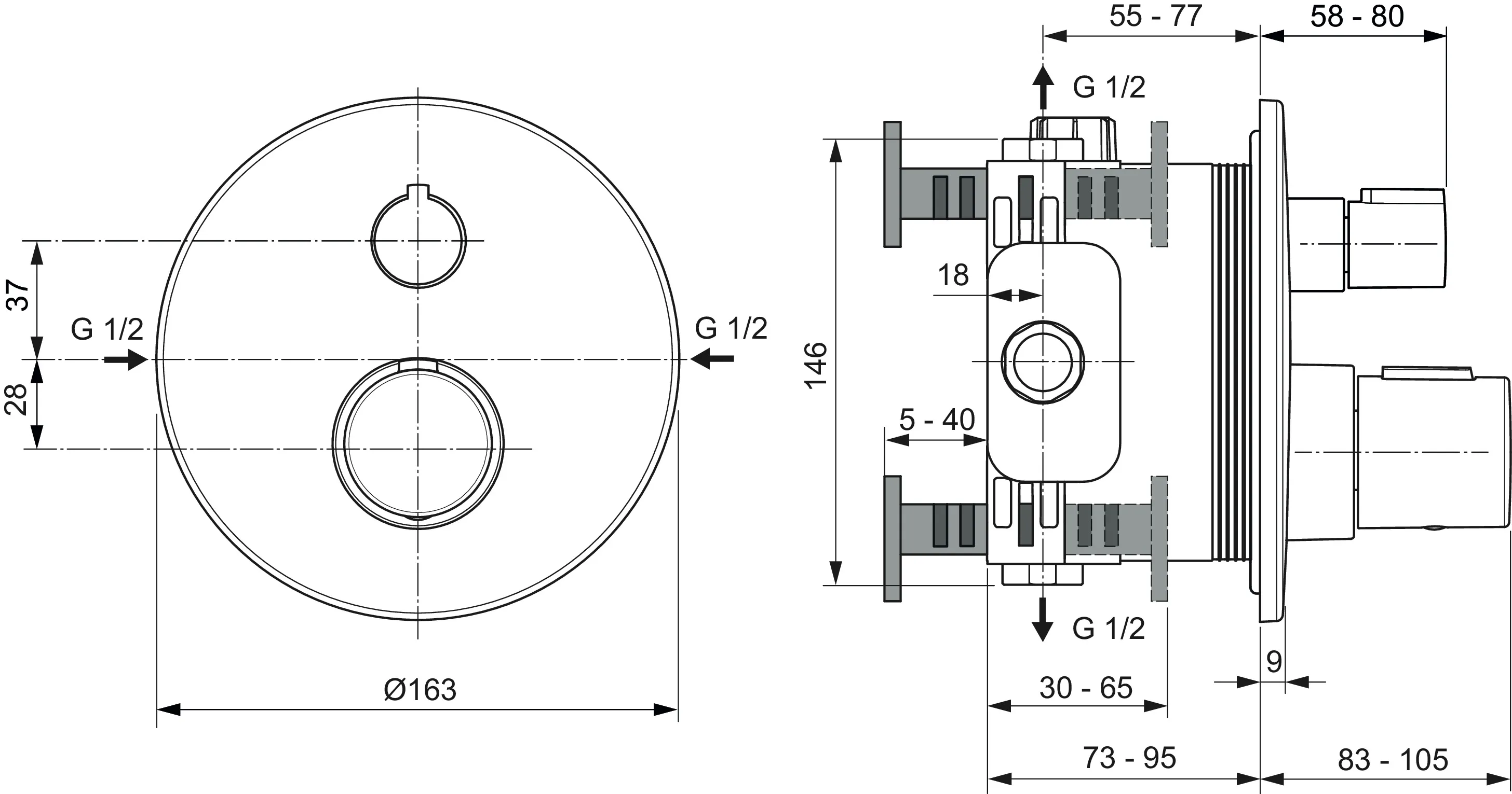 Einzelthermostat Unterputz Ceratherm T100, Bausatz 2, Rosette Durchmesser: 163mm, Brushed Gold Einzelthermostat Unterputz Ceratherm T100, Bausatz 2, Rosette Durchmesser: 163mm, Brushed Gold