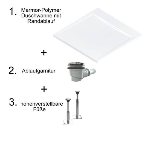 HSK rechteck Marmor-Polymer-Duschwanne mit Randablauf „superflach“ 80 × 120 cm