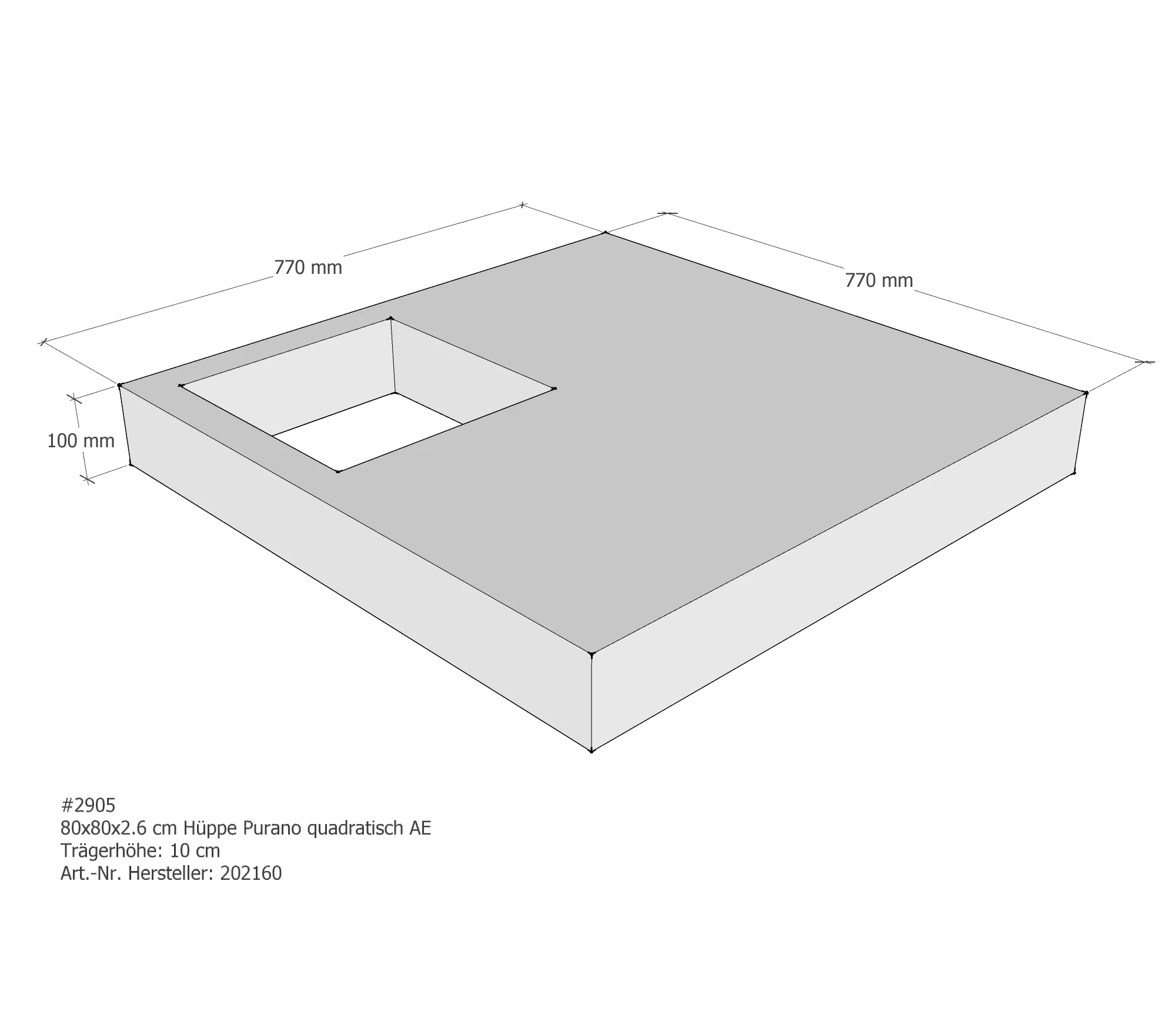 Duschwannenträger passend für Hüppe Purano 80 × 80 × 2,6 cm