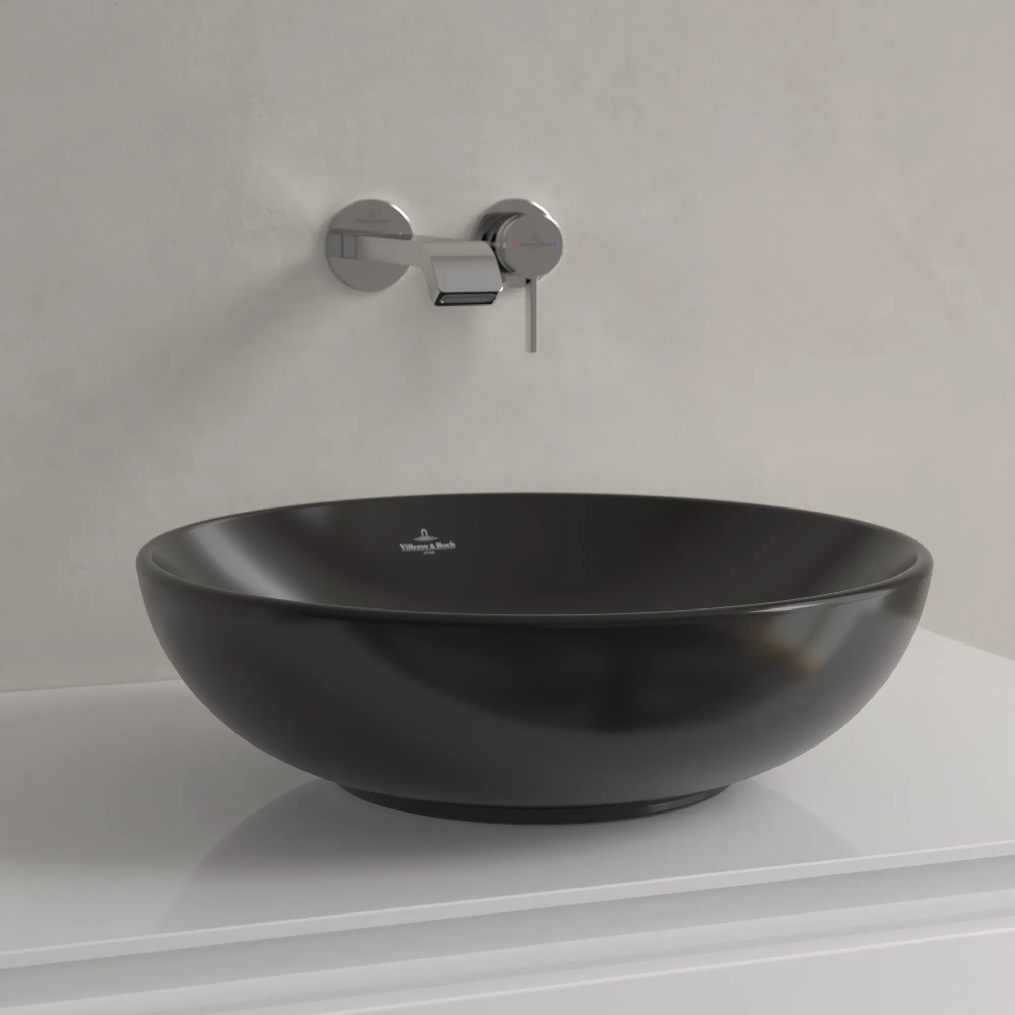 Villeroy & Boch Aufsatzwaschbecken Loop & Friends Pure Black CeramicPlus, 420x420x150 mm, Höhe 120 mm, TitanCeram, matt, ohne Überlauf