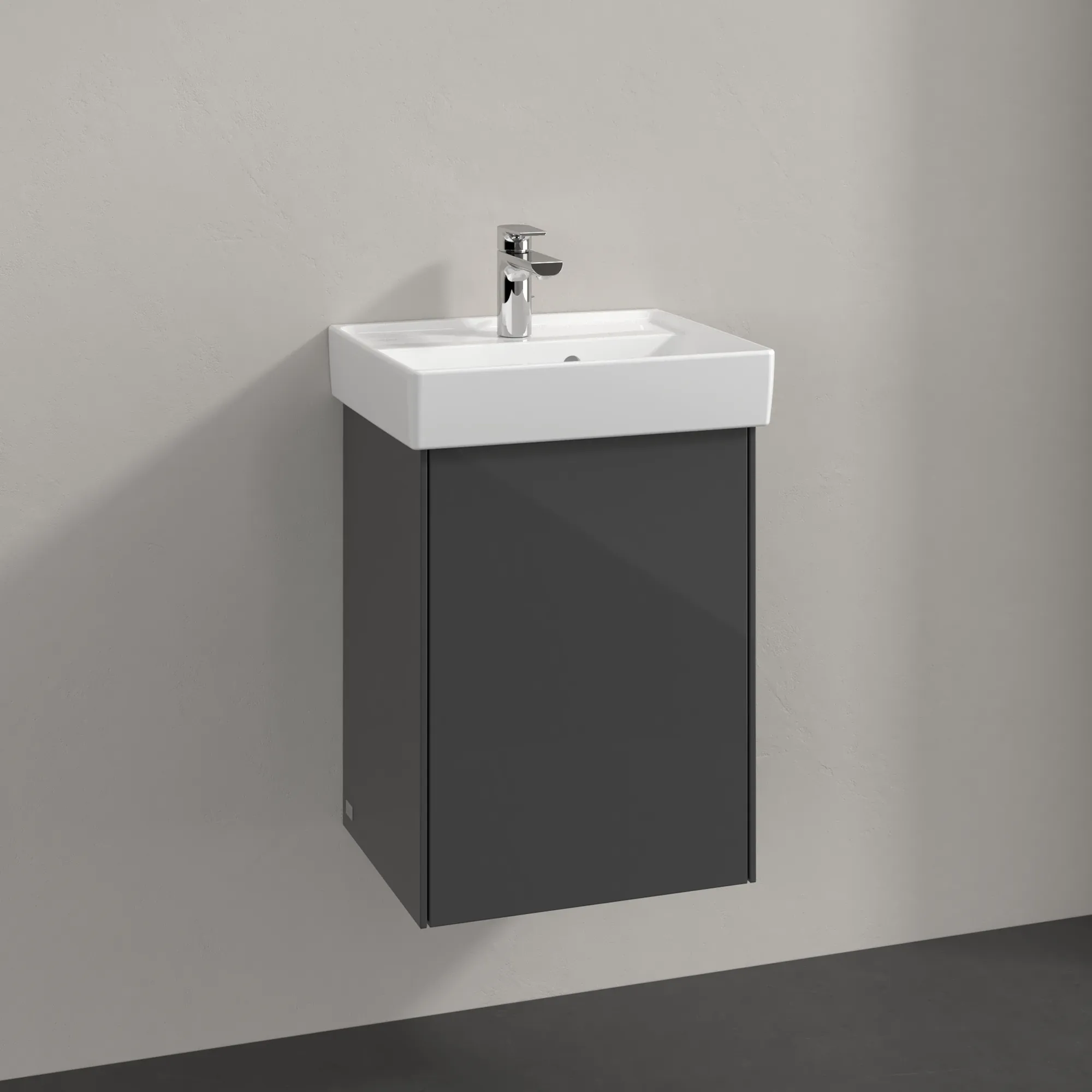 Villeroy & Boch Waschtischunterschrank mit Tür „Collaro“ 410 × 546 × 344 mm Glossy Grey, für Becken mittig, Anschlag links, ohne Beleuchtung Villeroy & Boch Waschtischunterschrank mit Tür „Collaro“ 410 × 546 × 344 mm Glossy Grey, für Becken mittig, Anschlag links, ohne Beleuchtung