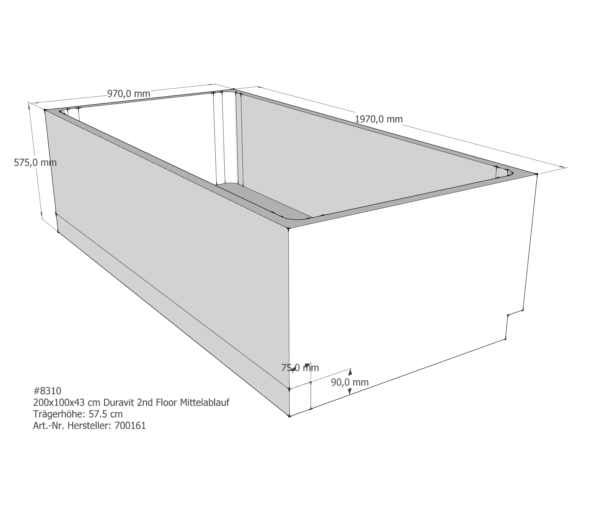 Badewannenträger passend für Duravit 2nd floor 200 × 100 × 43 cm Badewannenträger passend für Duravit 2nd floor 200 × 100 × 43 cm
