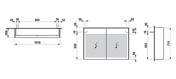 Spiegelschrank LANI LED-Beleuchtung horizontal mit Steckdose 715x1020x210 2 Türen 2 Glasfachböden weiß matt