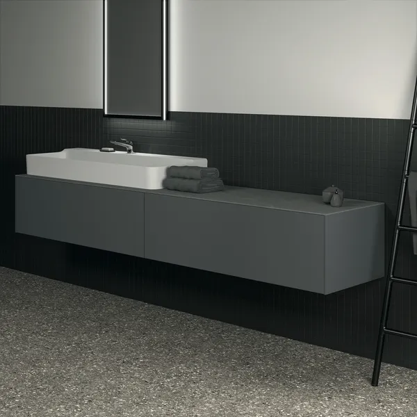 Waschtischplatte Conca, aus Keramik, 2387x505x6mm, Marmor Noir Desir