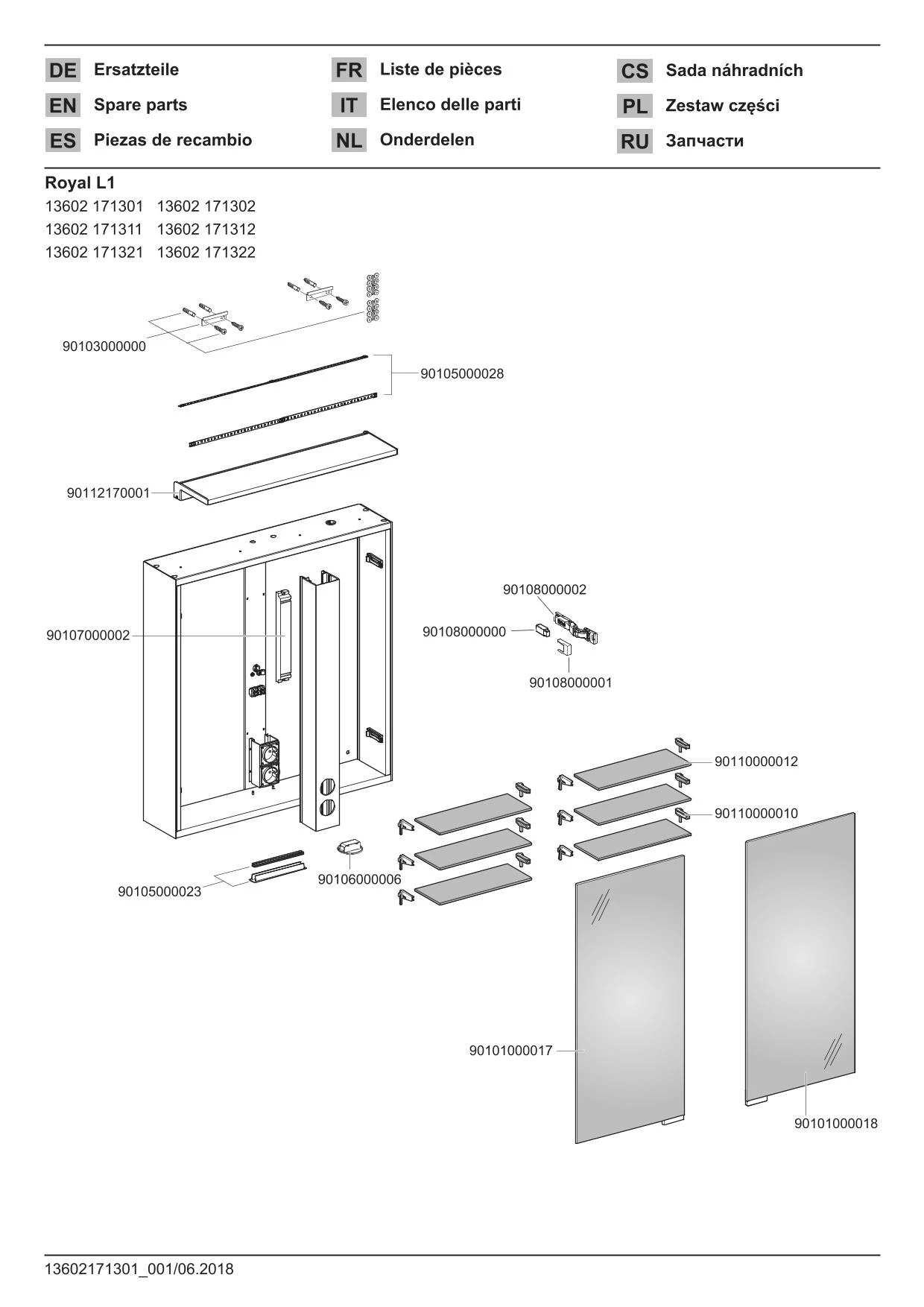 Royal L1 13602171302 Spiegelschrank Royal L1 mit 2 Schubkästen 650 × 742 × 150 mm silber-eloxiert