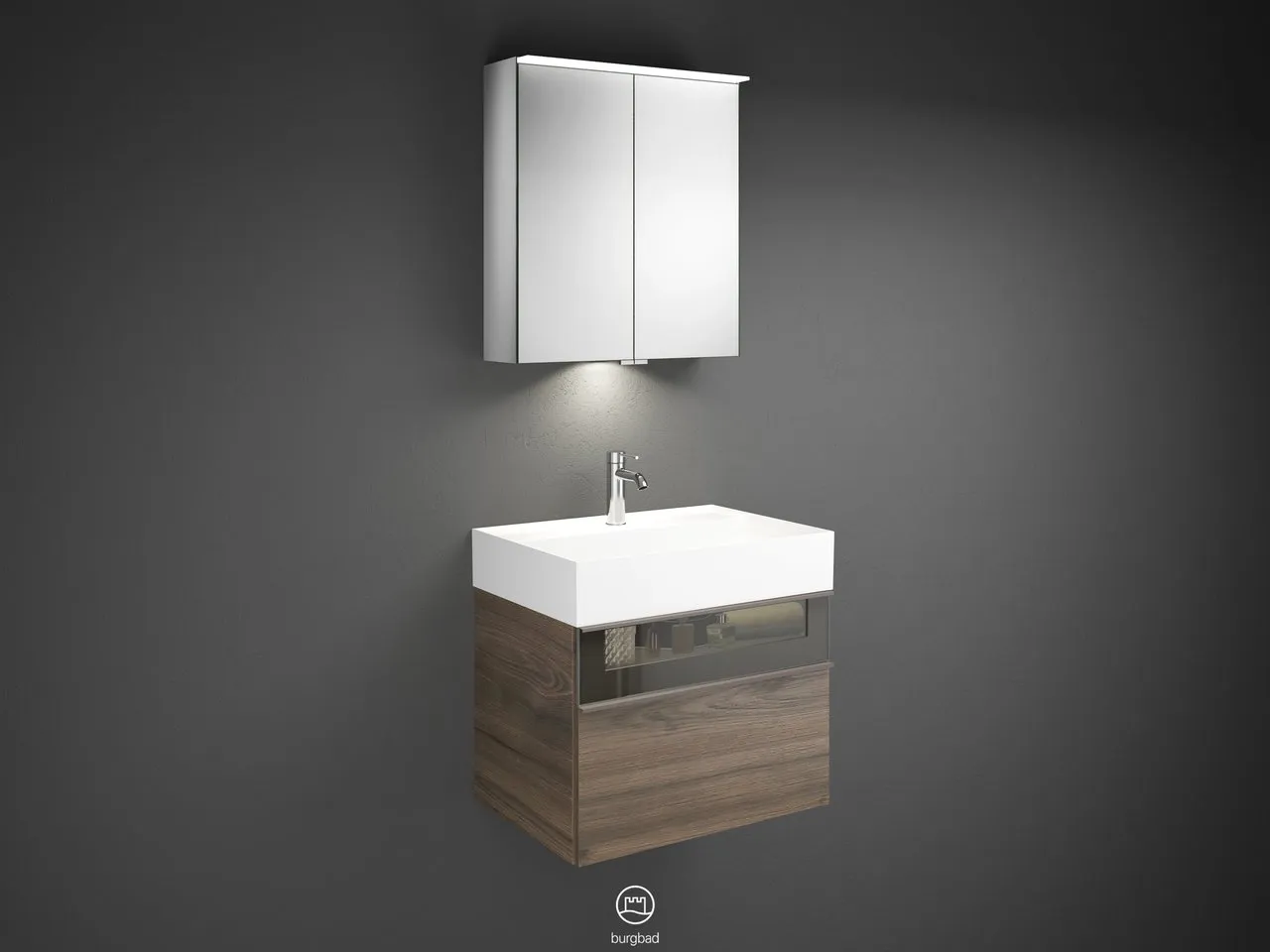 burgbad Yumo SFLA067 Badmöbelset Spiegelschrank mit Mineralguss-Waschtisch burgbad Yumo SFLA067 Badmöbelset Spiegelschrank mit Mineralguss-Waschtisch