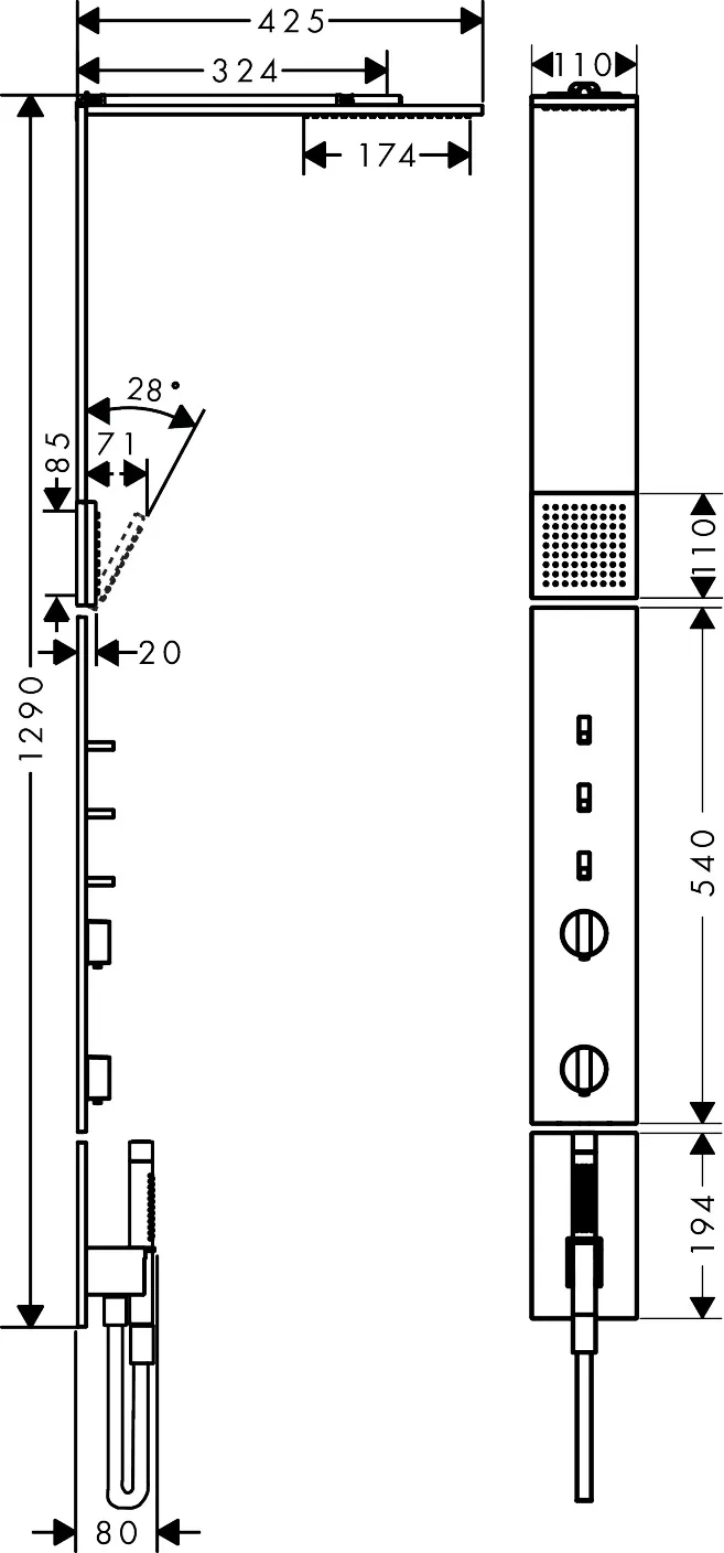 AXOR ShowerComposition Duschpaneel mit Thermostat, Kopfbrause 110/220 1jet und Schulterbrause Chrom AXOR ShowerComposition Duschpaneel mit Thermostat, Kopfbrause 110/220 1jet und Schulterbrause Chrom