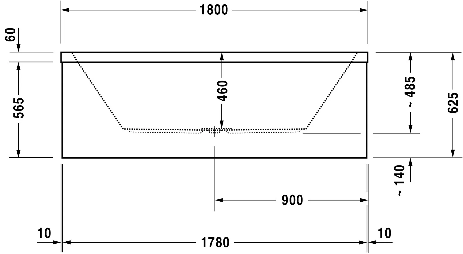 Duravit Badewanne „Starck“ rechteck 180 × 90 cm, Mittelablauf