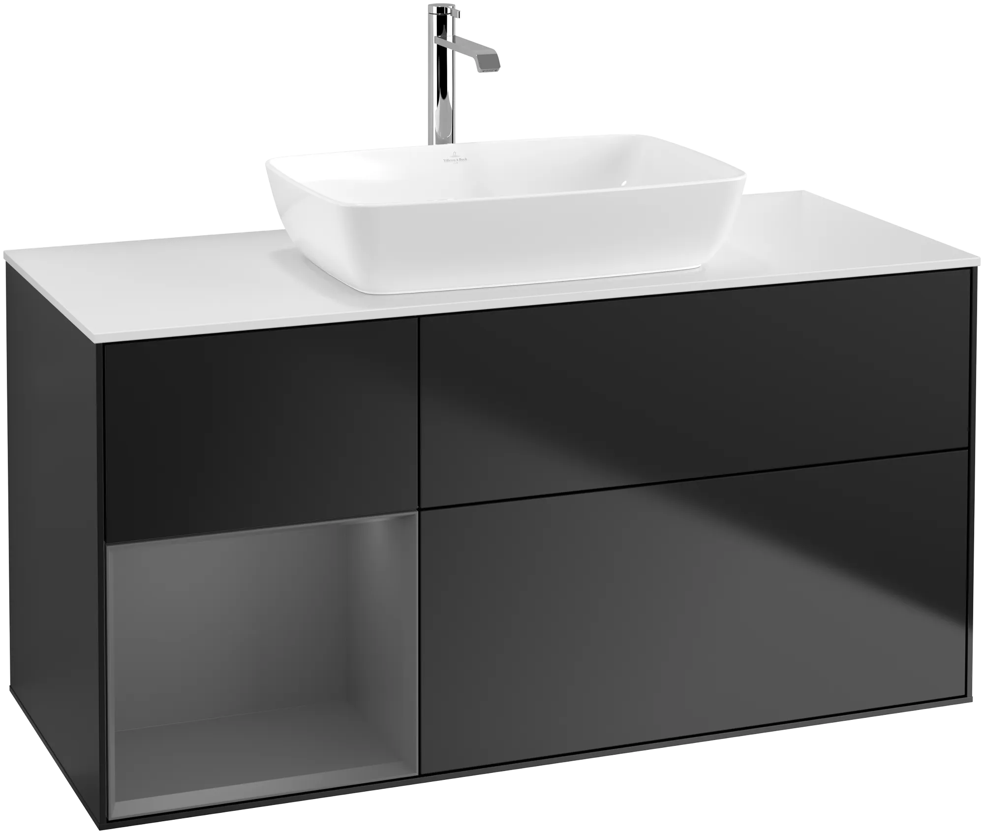 Villeroy & Boch Waschtischunterschrank „Finion“ für Schrankwaschtisch 1200 × 603 × 501 mm Black Matt Lacquer, für Becken mittig, mit Hahnlochbohrung