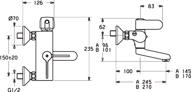 Zweihand-Waschtischarmatur „Tempra“ Ausladung 245 mm in Chrom Zweihand-Waschtischarmatur „Tempra“ Ausladung 245 mm in Chrom