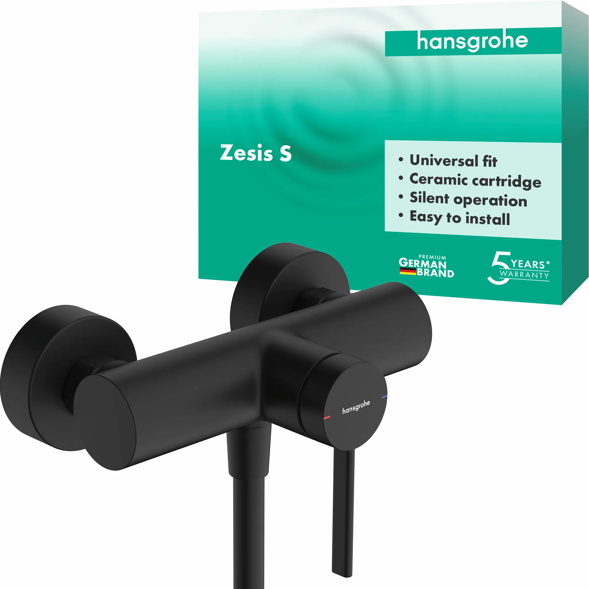 Hansgrohe Zesis S Einhebel-Brausemischer Aufputz mattschwarz, Stichmaß 150 ± 12 mm, max. Durchflussmenge 12 l/min bei 3 bar, Keramikmischsystem, Temperaturbegrenzung einstellbar, Rückflussverhinderer, Schalldämpfer, Anschluss DN15 Hansgrohe Zesis S Einhebel-Brausemischer Aufputz mattschwarz, Stichmaß 150 ± 12 mm, max. Durchflussmenge 12 l/min bei 3 bar, Keramikmischsystem, Temperaturbegrenzung einstellbar, Rückflussverhinderer, Schalldämpfer, Anschluss DN15