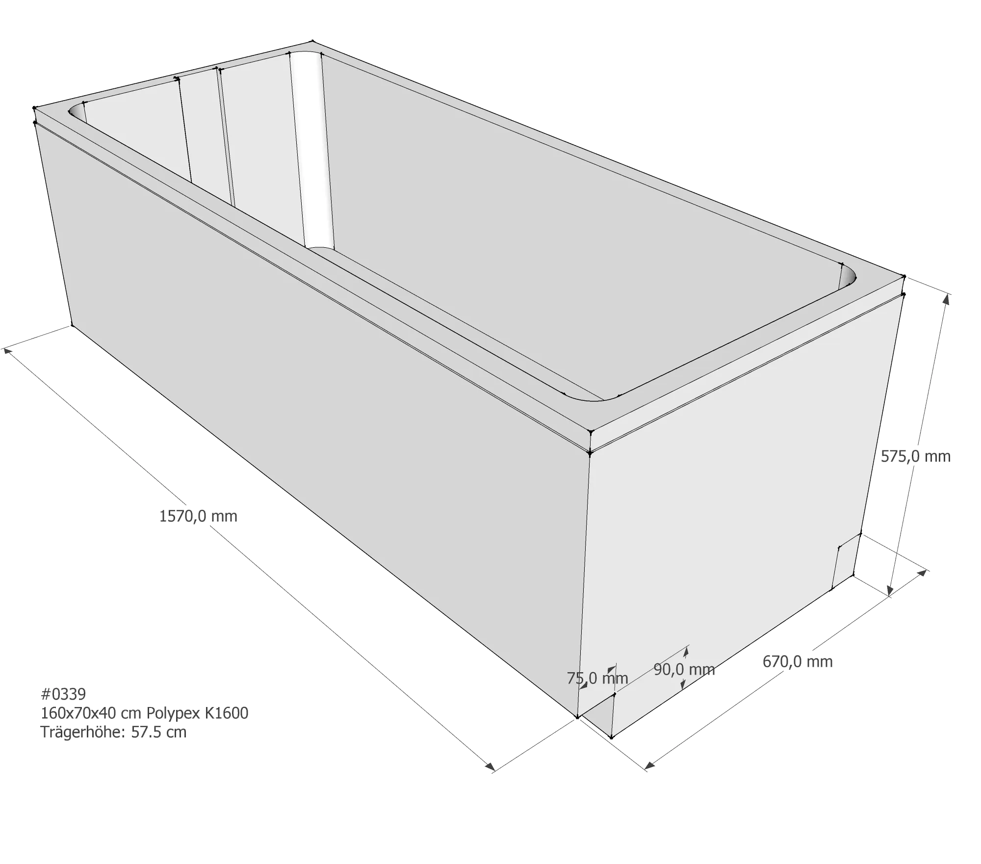 Badewannenträger passend für Polypex K1600 160 × 70 × 40 cm
