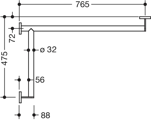 Dusch-, Wannenhandlauf des Systems 900, Edelstahl, PVD, waagerechte Längen 765 mm und 475 mm, D: 32 mm, Ausführung links, in Farbe CK (messing glänzend) Dusch-, Wannenhandlauf des Systems 900, Edelstahl, PVD, waagerechte Längen 765 mm und 475 mm, D: 32 mm, Ausführung links, in Farbe CK (messing glänzend)