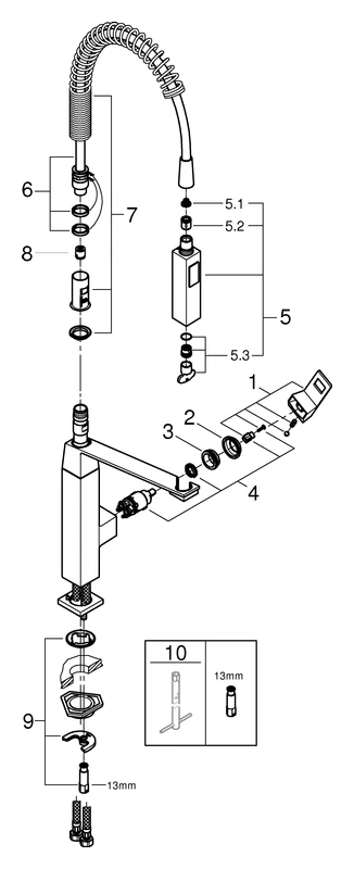 Einhand-Spültischbatterie Eurocube 31395, Einlochmontage, herausziehbare SpeedClean Profibrause, eigensicher, chrom