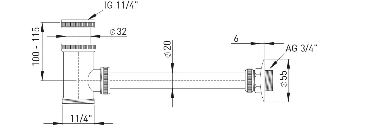Verstellrohr Messing vc 32 x 240 mm mit Leckwasseranschluss 3/4″ schwer Verstellrohr Messing vc 32 x 240 mm mit Leckwasseranschluss 3/4″ schwer