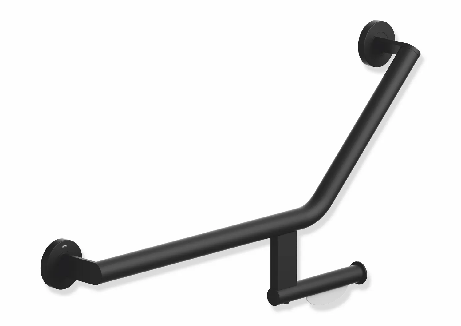 HEWI Winkelgriff mit WC-Papierrollenhalter, System 900, links, Edelstahl, schwarz HEWI Winkelgriff mit WC-Papierrollenhalter, System 900, links, Edelstahl, schwarz