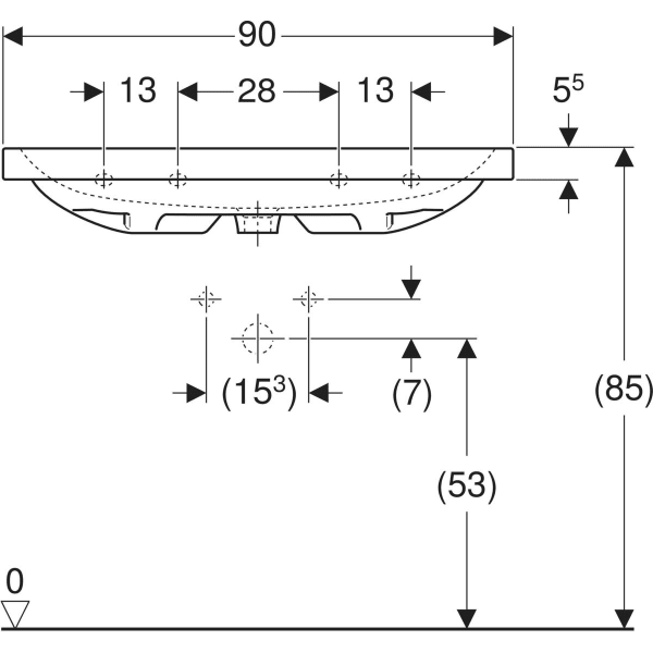 Wandwaschtisch „iCon Light“, rechteckig, mittig 90 × 48 cm Wandwaschtisch „iCon Light“, rechteckig, mittig 90 × 48 cm