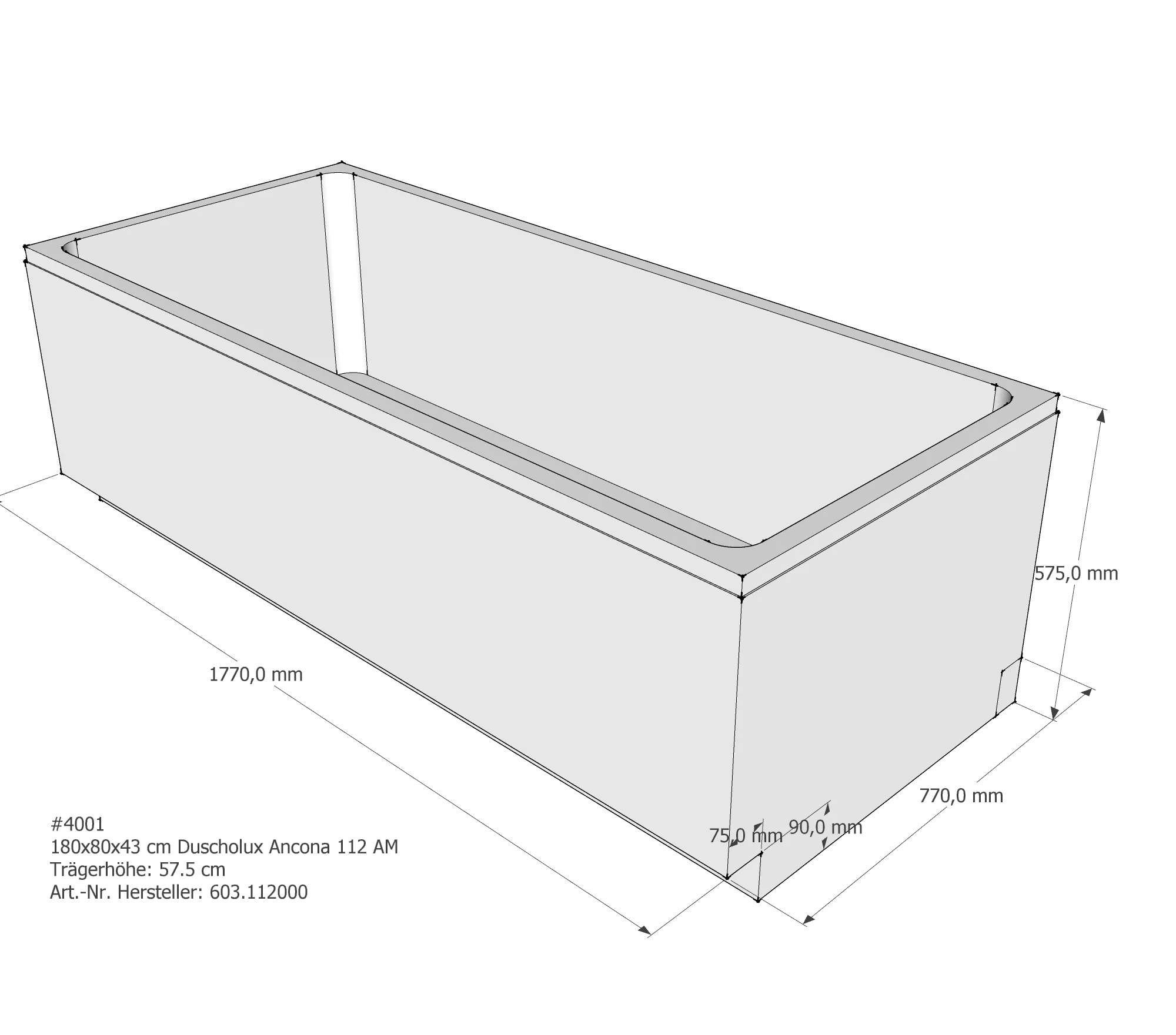 Badewannenträger passend für Duscholux Ancona 180 × 80 × 43 cm