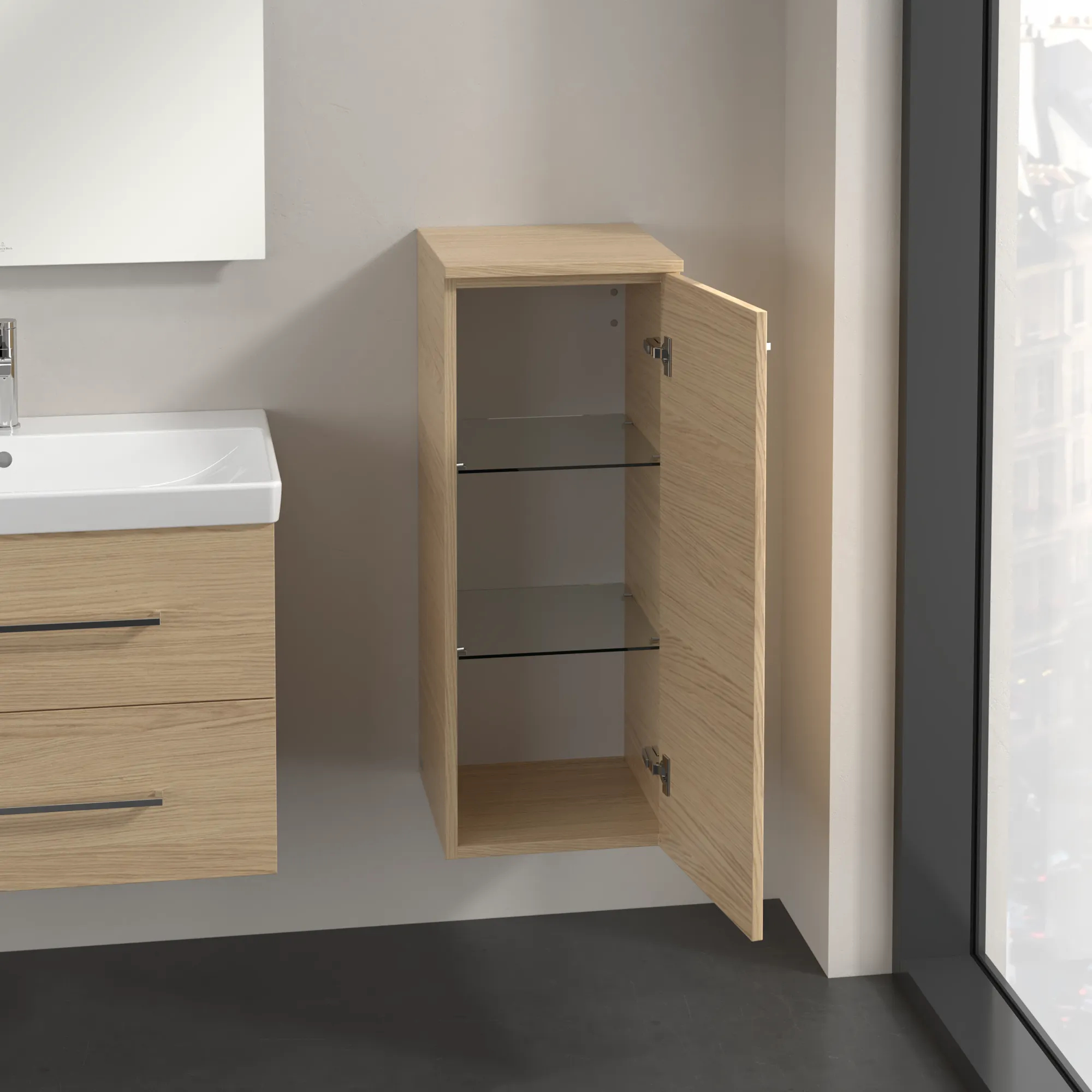 Villeroy & Boch Seitenschrank „Avento“ 35 × 89 × 37,3 × 37,3 cm Nordic Oak, Anschlag rechts, Soft Closing, 1 Tür