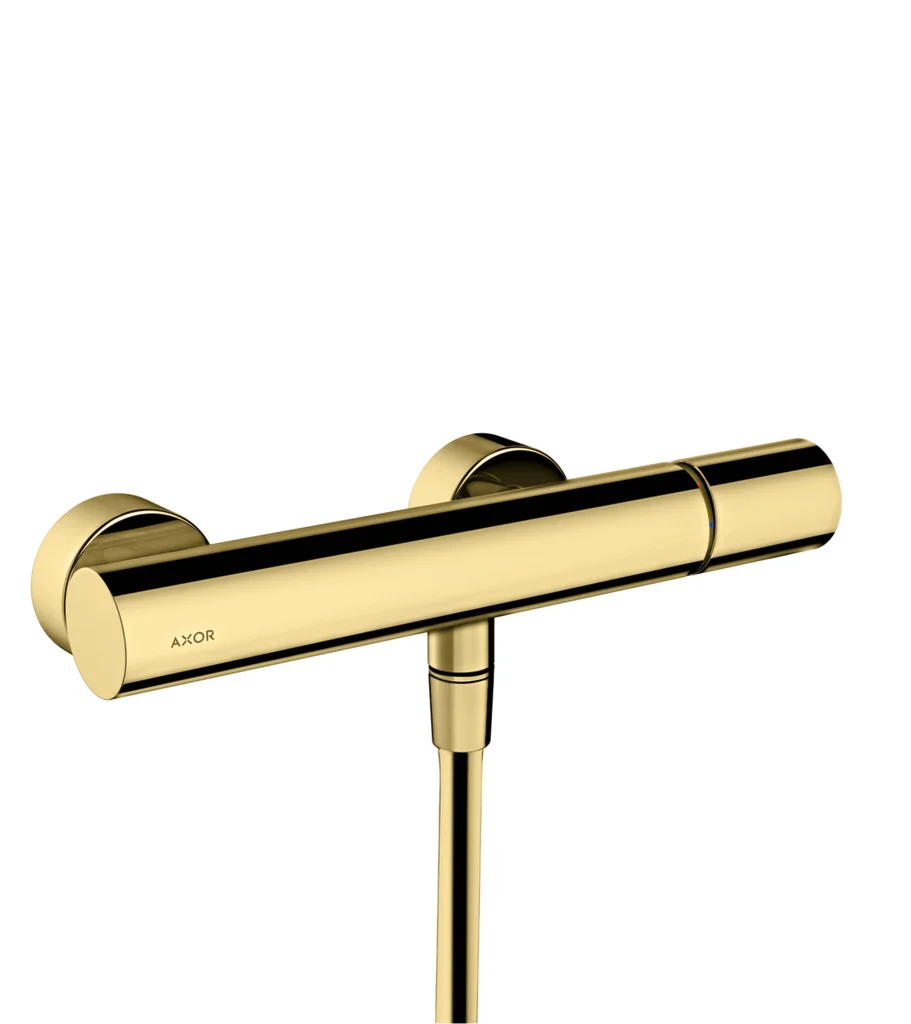 Hansgrohe AXOR Uno Brausenmischer Aufputz, Zerogriff BB, Brushed Brass, 150 ± 16 mm, max. Durchfluss 15 l/min, Keramikmischsystem, einstellbare Temperaturbegrenzung, Rückflussverhinderer, Schalldämpfer, für Durchlauferhitzer geeignet