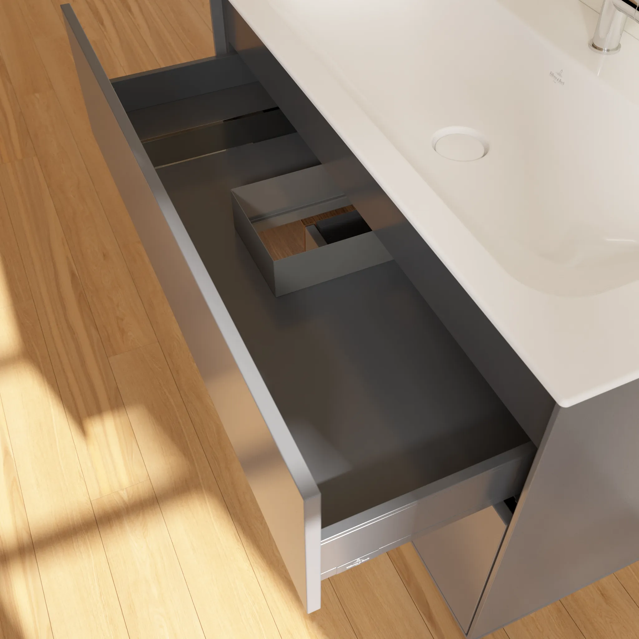 Villeroy & Boch Waschtischunterschrank „Finion“ für Schrankwaschtisch 996 × 591 × 498 mm Anthracite Matt Lacquer, für Becken mittig Villeroy & Boch Waschtischunterschrank „Finion“ für Schrankwaschtisch 996 × 591 × 498 mm Anthracite Matt Lacquer, für Becken mittig