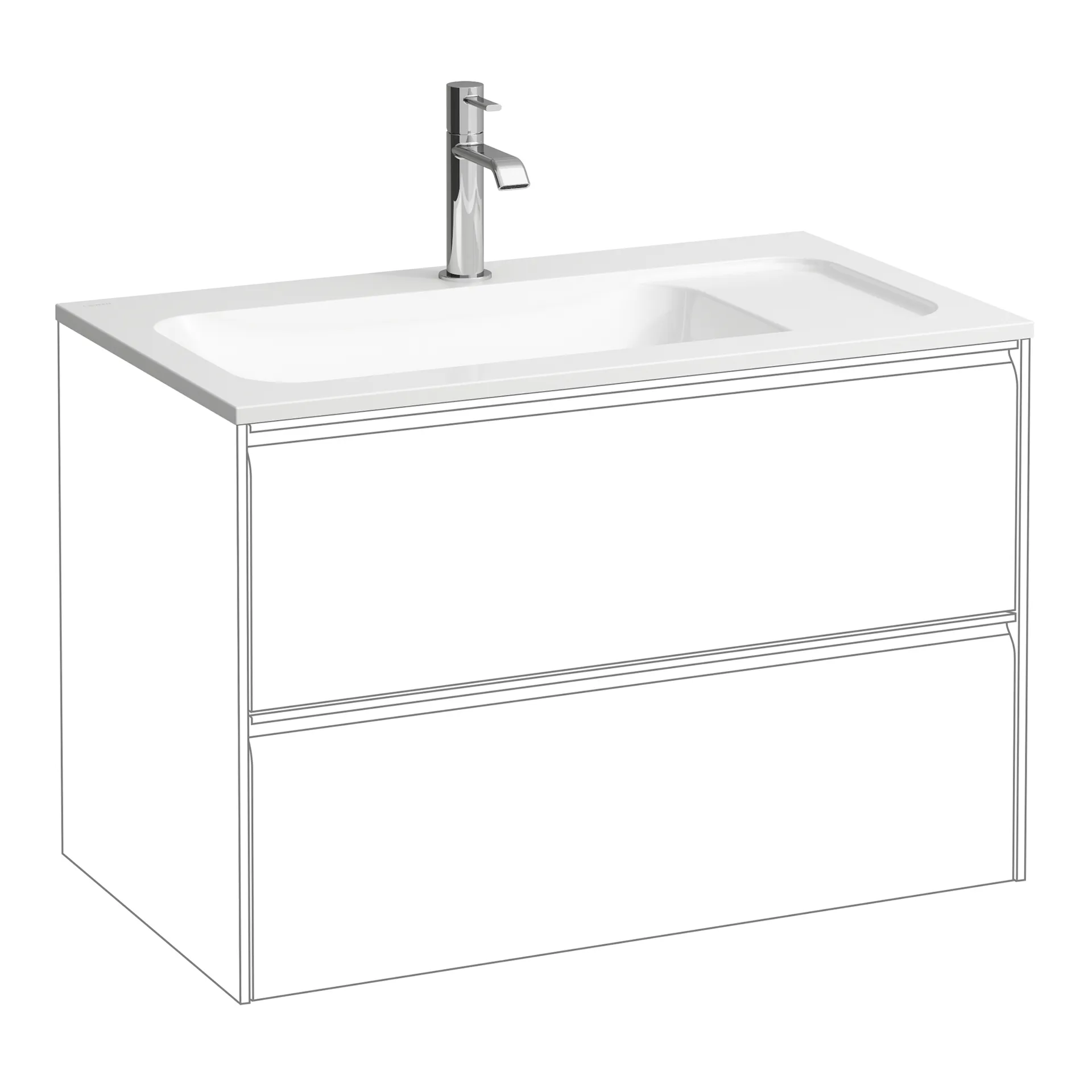 Laufen Möbelwaschtisch Slim MEDA 445x775x130 Marbond Ablage re 1 Hl o.Ül. weiß matt Laufen Möbelwaschtisch Slim MEDA 445x775x130 Marbond Ablage re 1 Hl o.Ül. weiß matt