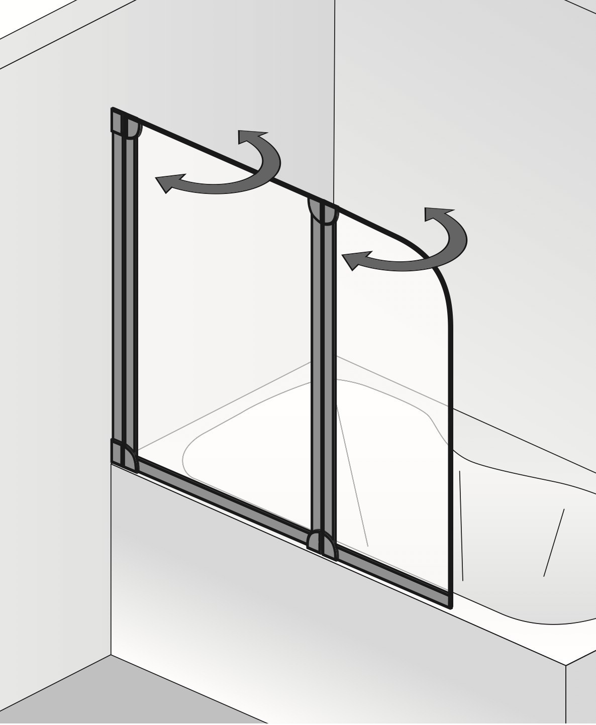 HSK gerahmte Badewannenaufsatz 3-teilig „Favorit“ Glas Chinchilla, Profile Manhattan, H: 1400 mm