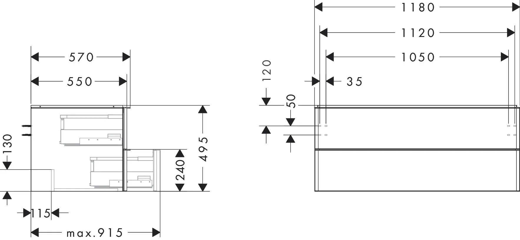 Xelu Q Waschtischunterschrank Diamantgrau Matt 1180/550 mit 2 Schubkästen für Konsolen mit Aufsatzwaschtisch Chrom Xelu Q Waschtischunterschrank Diamantgrau Matt 1180/550 mit 2 Schubkästen für Konsolen mit Aufsatzwaschtisch Chrom