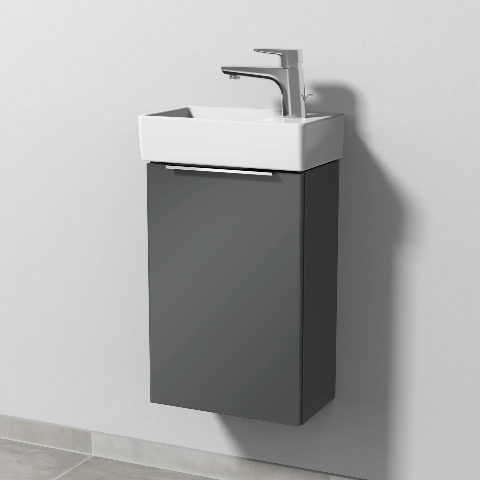 Sanipa Waschtischunterschrank „3way“ passend zu Keramik-Waschtische Avento von Villeroy & Boch 340 × 510 × 202 mm in Anthrazit (glanz), Anschlag links