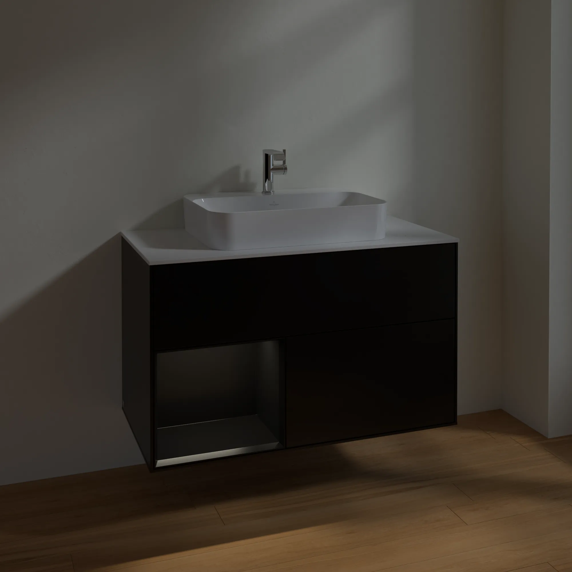 Villeroy & Boch Waschbeckenunterschrank Finion F36, 1000x603x501 mm, Black Matt Lacquer, mit Beleuchtung und SoftClosing