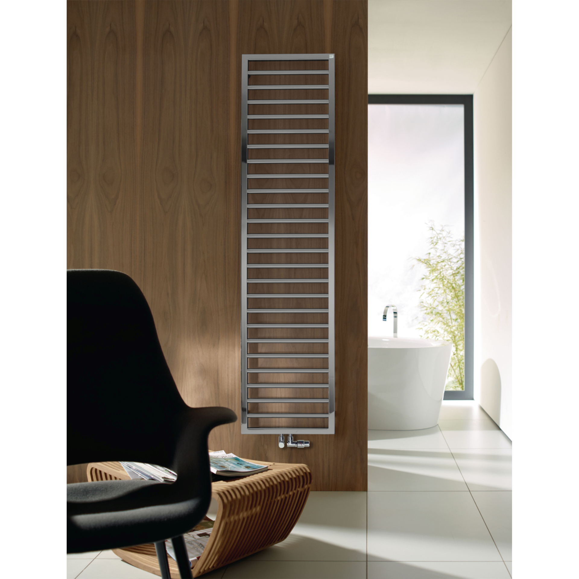 Zehnder Design-Heizkörper „Subway“ für Warmwasser-Zentralheizung oder gemischten Betrieb mit 50 mm-Mittelanschluss 45 × 126,1 cm in Telegrey 2 (RAL 7046)