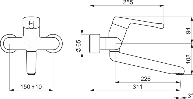 Einhand-Waschtischarmatur Bedienungshebel lang „Medipro“ Ausladung 311 mm in Chrom Einhand-Waschtischarmatur Bedienungshebel lang „Medipro“ Ausladung 311 mm in Chrom